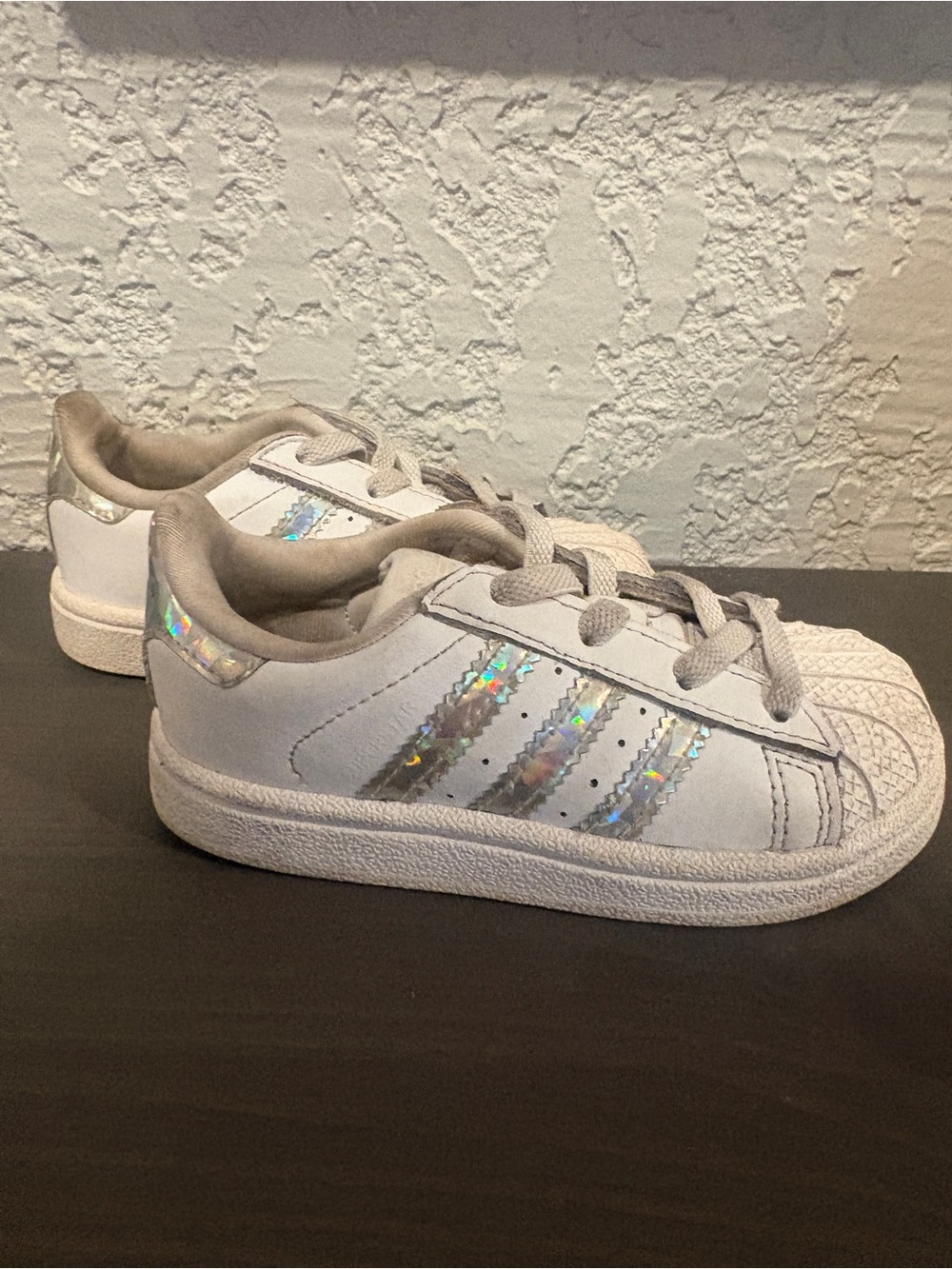 Adidas Kids White Sneakers with Iridescent Stripes